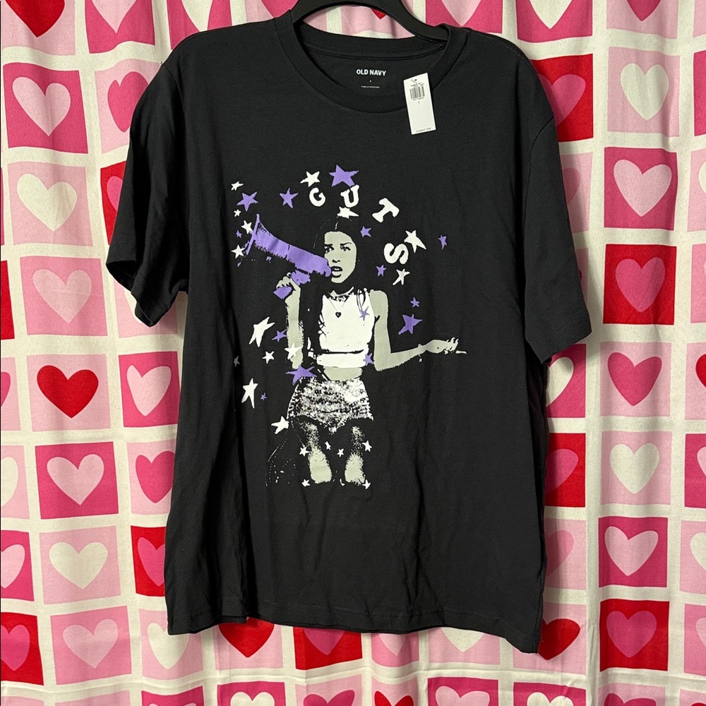 Old Navy Black Graphic Tee with Purple & White Stars Size Large